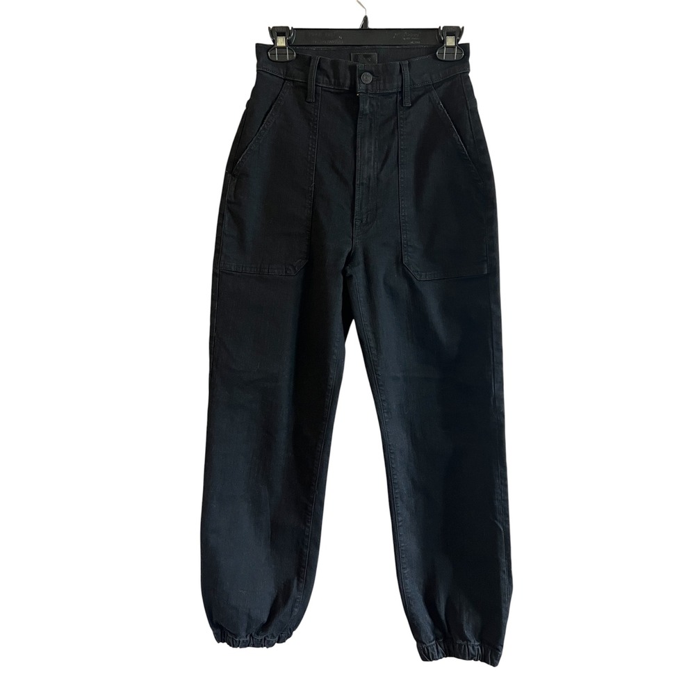 Mother Denim High Waisted Utility Jogger Pants Black Size 26 Pocket Ankle Cuff